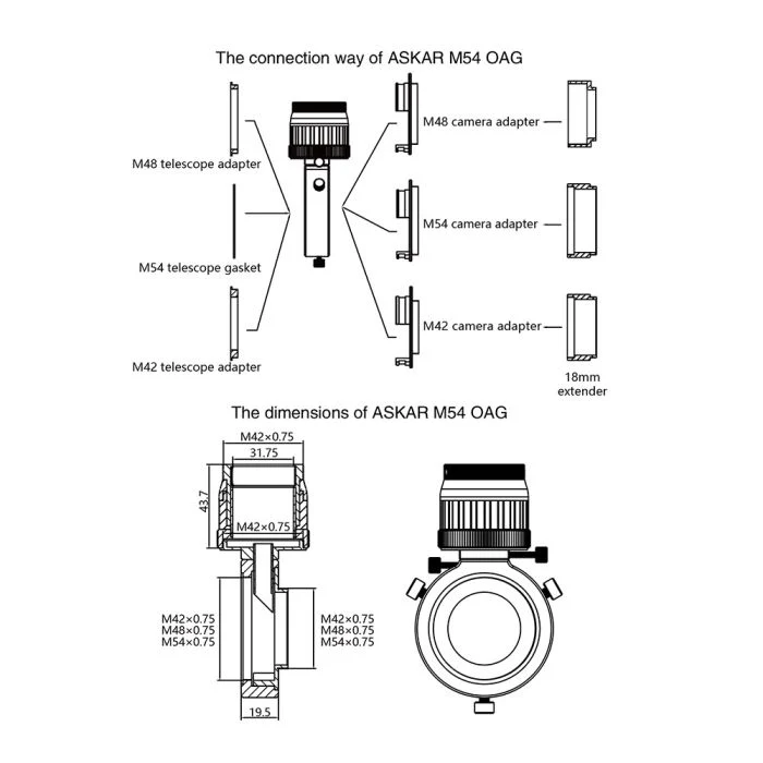 Askar Off-Axis Guider OAG with 1.25" Holder and M42, M48 & M54 Threads - Image 4